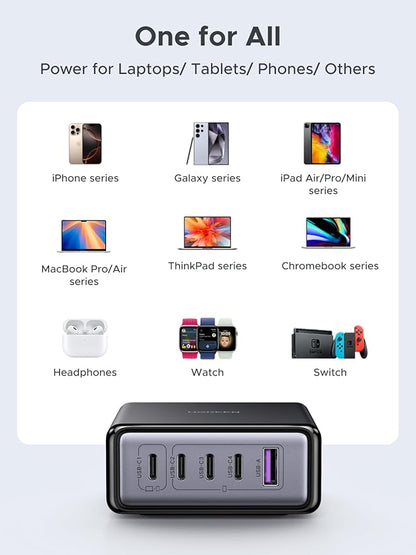 UGREEN 65W GaN Charging Station, 5-Port USB-C & USB-A Fast Charging Power Hub, Compact Desk Station Compatible with iPhone 17/16/15, Galaxy S25/S24, Pixel 10/9, iPad Pro, MacBook Pro/Air