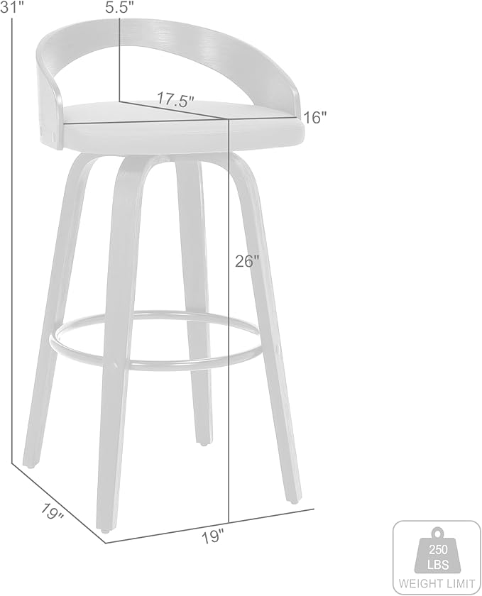 Armen Living Sonia 26" Counter Height Swivel Gray Faux Leather and Walnut Wood Bar Stool - Set of 3