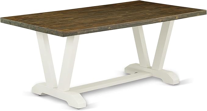 East West Furniture V077CE215-7 7 Piece Dining Set Consist of a Rectangle Dining Room Table with V-Legs and 6 Baby Blue Linen Fabric Upholstered Parson Chairs, 40x72 Inch, Multi-Color