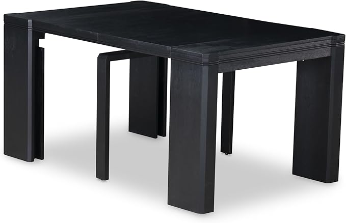 X12X1-0C6-24 14-pc Modern Dining Room Table Set a Rectangular Dining Table with a coffee Table and 12 Black Polyester Stackable Chair, 39x120 Inch, Wire Brushed Black