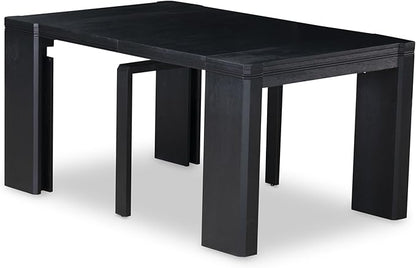 X12X1-0C6-24 14-pc Modern Dining Room Table Set a Rectangular Dining Table with a coffee Table and 12 Black Polyester Stackable Chair, 39x120 Inch, Wire Brushed Black