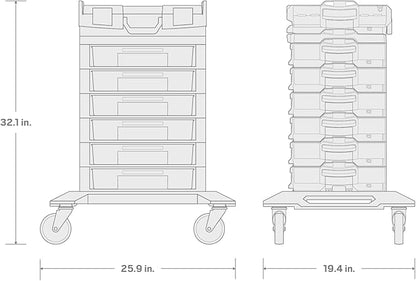 TEKTON 6-Drawer Rolling Stack with Shallow Tool Box (L-BOXX 1) and Organizer Bins | OLB99204