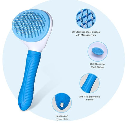 Self Cleaning Slicker Brush for Pet Grooming - Removes Loose Undercoat and Sheds, Suitable for Long and Short Hair Cats and Dogs, with Massaging Bristles