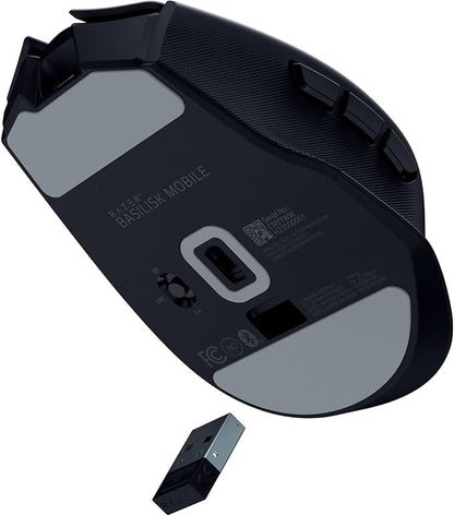 Razer Basilisk Mobile Portable Ergonomic Wireless Gaming Mouse: 10 Programmable Controls HyperScroll - Optical Switches Gen-3 - Long Battery Life - AI Prompt - 2.4 GHz, Bluetooth, USB C