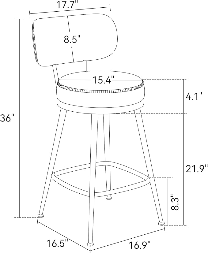 Counter Height Bar Stools, 26" H Swivel Barstools Set of 2, Faux Leather Kitchen Counter Stools with Back and Stylish Stitching, Metal Frame, Pub, Home Bar, Balck Green