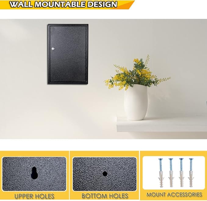 Furnishh Key Box Wall Mount 200 Position Metal Locking Key Cabinet Organizer with Key Tags Key Safe Security Storage Lockbox Holder for Valets, Hotels, Car and House Keys, Key Keeper Box - Black