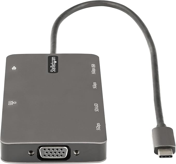 StarTech.com 9-in-1 USB C Mini Dock w/Extra Long Cable 12in/30cm for MacBook M1 M2 M3 M4 and Windows, 4K 30Hz HDMI or VGA Video, USB 5Gbps Hub, 100W PD, Gigabit Ethernet, SD/Micro SD