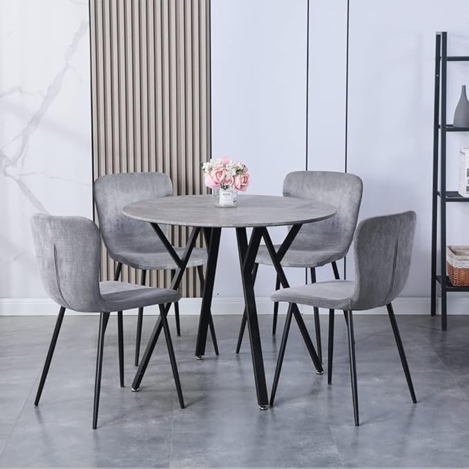 Round Dining Table with Metal Legs, 35.5 in Modern Kitchen Table Dining Room Table for Dining Room Kitchen, Grey