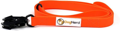 6ft Blaze Orange Dual Handle Silicone Tactical Dog Leash for Medium, Large, Giant Breeds | Quick Release Swivel Clip Carabiner | Coated Nylon Heavy Duty | Strong Puller | Training Leashes