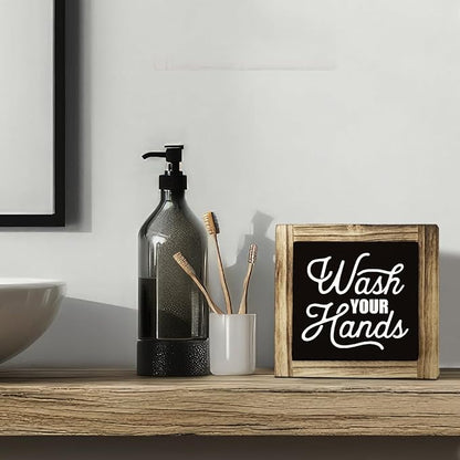 Bathroom Sign Decor, Wash Your Hands Sign, Rustic Wooden Tabletop Decor Sign, Washroom Wooden Block Sign, Freestanding Restroom Sign, Farmhouse Decor, Toilet Humor, Bathroom Table Art Prints