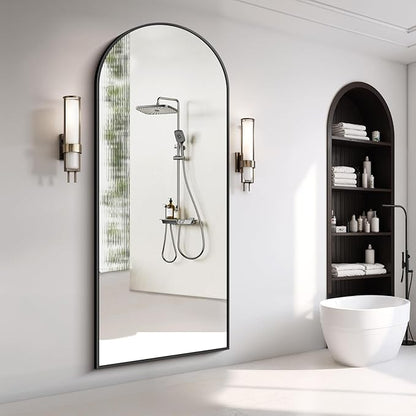 76"x34" Arched Full Length Mirror, Large Floor Mirror with Aluminum Alloy Frame Standing Hanging or Leaning Wall-Mounted Mirror, Vanity Mirror for Living Room and Bedroom,Black