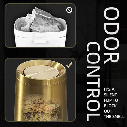 10 L/3 Gallen,Gold Small Trash Can for Bathroom,Brushed Stainless Steel Garbage Can with Flipping Lid,for Bathroom,Living Room,Bedroom,Hotel,Conference Room(Gold)