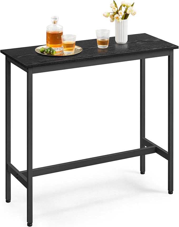 VASAGLE Bar Table, Narrow Long Kitchen Dining Table, Sturdy Metal Frame, Industrial, 15.7 x 39.4 x 35.4 Inches, Ebony Black and Ink Black ULBT010B56