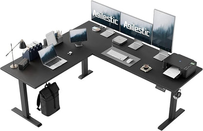 Agilestic 75 Inch L Shaped Standing Desk Adjustable Height, Corner Standing Desk, Sit Stand Up Computer Table, Splice Board, Black