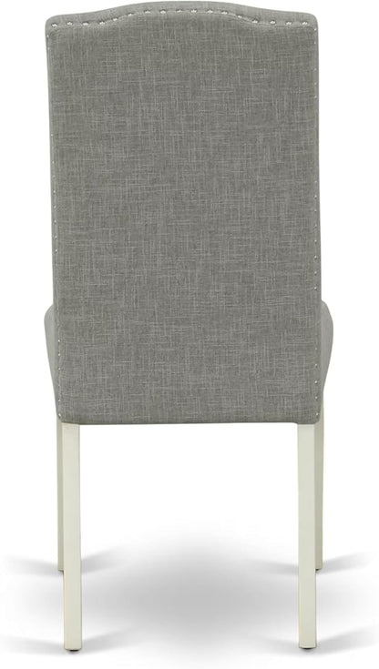 East West Furniture V027EN206-6 6 Piece Kitchen Table Set Contains a Rectangle Dining Table with V-Legs and 4 Dark Shitake Linen Fabric Parson Chairs with a Bench, 40x72 Inch, Multi-Color