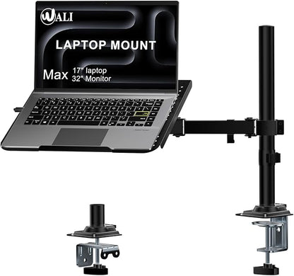 WALI Laptop Tray Desk Mount for 17inch Notebook, Fully Adjustable Laptop Arm up to 22lbs, Monitor Mount with Vented Cooling Platform Stand (M00LP), Black