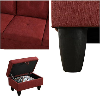 Modular Sectional Couch, L Shaped Couch with Storage, Convertible Sofa with Ottomans, Modern Sectional Sofa for Living Room and Office, Red