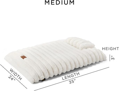 Town & Country Luxe CuddleTown Ribbed Bubble Stripe Pillow Crate Mat Pet Bed, Machine Washable Cover, Soft & Calming, Non-Slip Bottom, Cream, Medium 35"x24"x3"