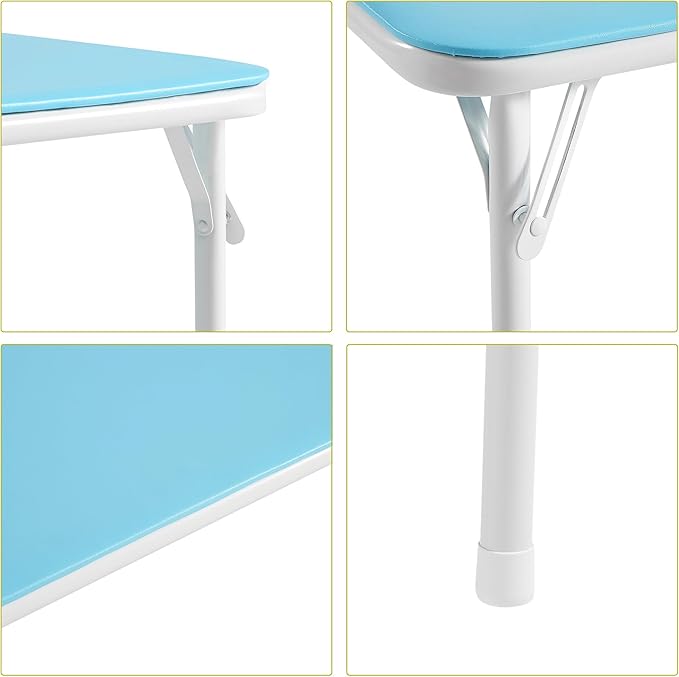 VECELO Kids Folding Activity Table and Chairs 5 Pcs Set, Portable, with Ultra Soft Padded Cushion, Light Blue
