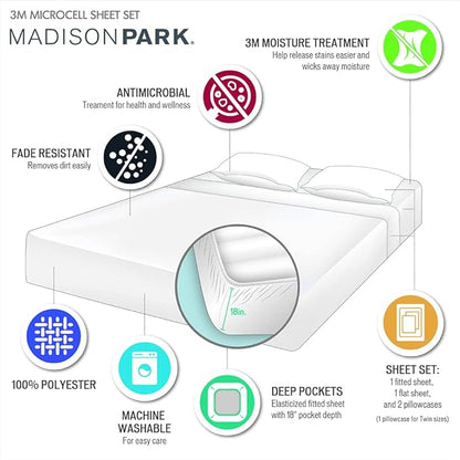 Madison Park 3M Microcell Bed Sheet Set Color Fast, Wrinkle and Stain Resistant, Soft Sheets with 16" Deep Pocket All Season, Cozy Bedding-Set, Matching Pillow Case, Twin XL, Blush, 3 Piece