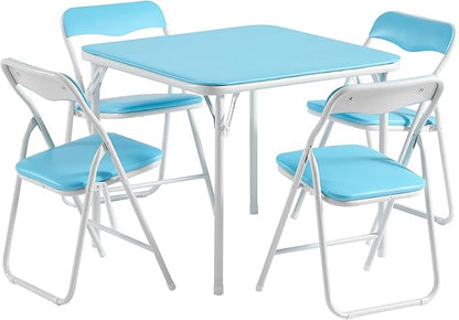 VECELO Folding Activity Table and Chairs 5 Pcs, Portable, with Ultra Soft Padded Cushion, 5 Piece Set, Baby Blue