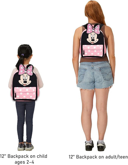 Disney Minnie Mouse Mini Backpack with Lunch Box Set - Bundle of 12" Backpack, Lunch Bag, Stickers, Water Bottle, More | Toddler Minnie School Supplies