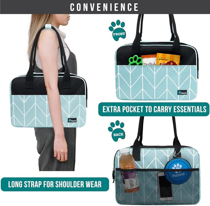 PetAmi Dog Purse Carrier for Small Dogs, Airline Approved Soft Sided Pet Carrier with Pockets, Ventilated Dog Carrying Bag for Puppy Cat, Dog Travel Supplies Bag, Sherpa Bed, Max 12 lbs, Chevron Teal