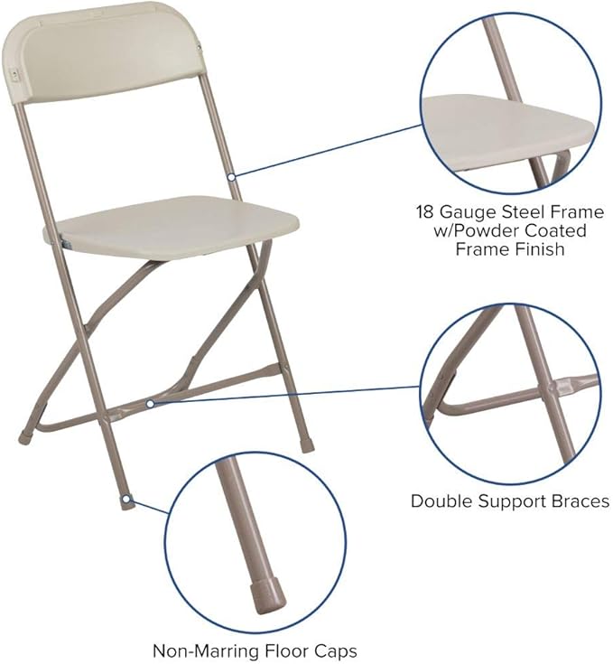 Flash Furniture Hercules™ Series Plastic Folding Chair - Beige - 2 Pack 650LB Weight Capacity Comfortable Event Chair-Lightweight Folding Chair