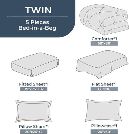 HEVUMYI Light Blue Twin Comforter Set - 5-Piece All Season Bed in a Bag Twin, Ultra Soft Bedding Set with Comforter, Flat Sheet, Fitted Sheet, Pillowcases, Pillow Shams