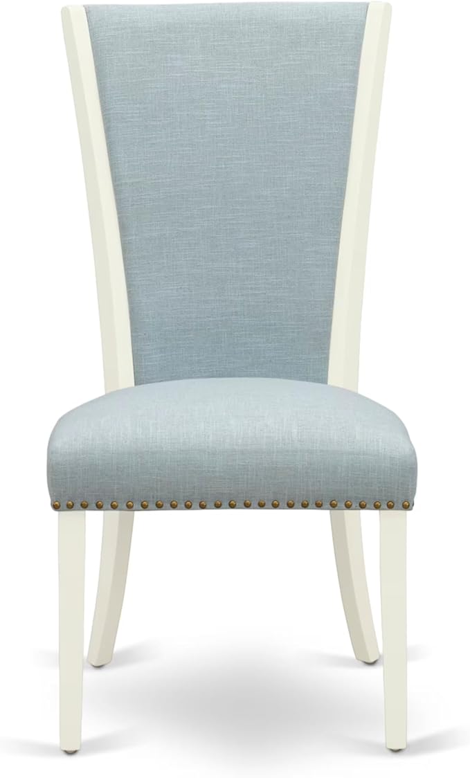East West Furniture V097VE215-7 7 Piece Dining Table Set Consist of a Rectangle Dining Room Table with V-Legs and 6 Baby Blue Linen Fabric Upholstered Chairs, 40x72 Inch, Multi-Color