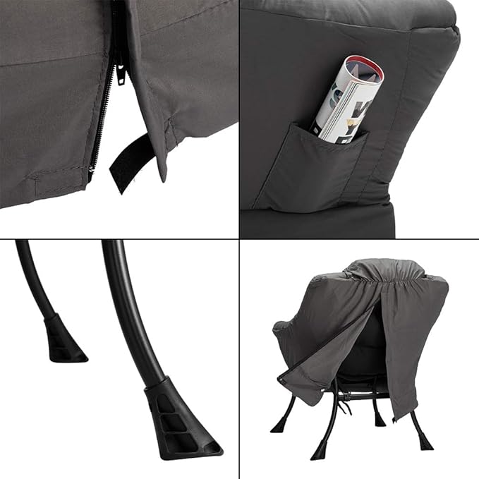 HollyHOME Large Fabric Lazy Chair for Living Room Cozy Accent Reading Chair with Armrests Comfy Lounge Sofa Chair for Bedroom, Dorm & Small Spaces | Dark Grey