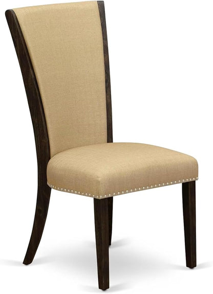 East West Furniture V777VE703-6 6 Piece Dining Set Contains a Rectangle Dining Room Table with V-Legs and 4 Brown Linen Fabric Parson Chairs with a Bench, 40x72 Inch, Multi-Color