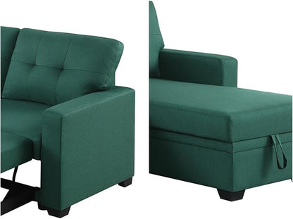 L-Shape Sofa Bed, 82" Sectional Couch with Storage Chaise, Pull Out Sleeper Sofa with Removable Back Cushions, Convertible Corner Couch for Living Room Apartment, Green