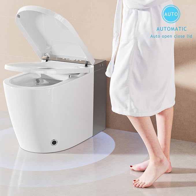 Intelligent Smart Toilet with Auto Open/Close Lid, Automatic Tankless Toilet with Bidet Built In, One Piece Toilet with Foot Sensor Operation for Modern Bathrooms