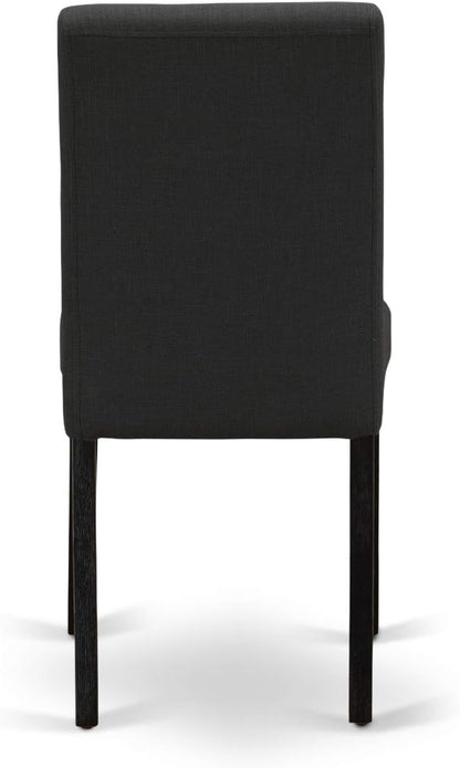 East West Furniture DMAB3-ABK-24 3 Piece Modern Dining Table Set Contains a Round Wooden Table with Dropleaf and 2 Black Color Linen Fabric Upholstered Chairs, 42x42 Inch, Wirebrushed Black