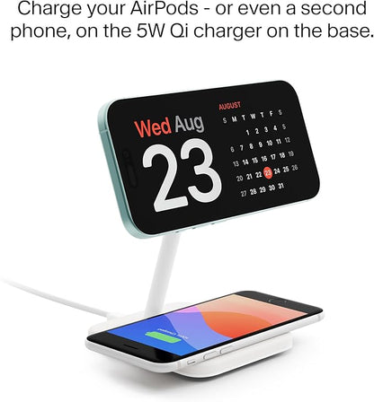 Twelve South HiRise 2 Deluxe 2-in-1 Wireless Charging Station for Apple Devices - Qi2 MagSafe Charger, Fast Wireless Charger Stand for iPhone 15 14 13 12 Pro & Max Series, AirPods Pro/3/2, White