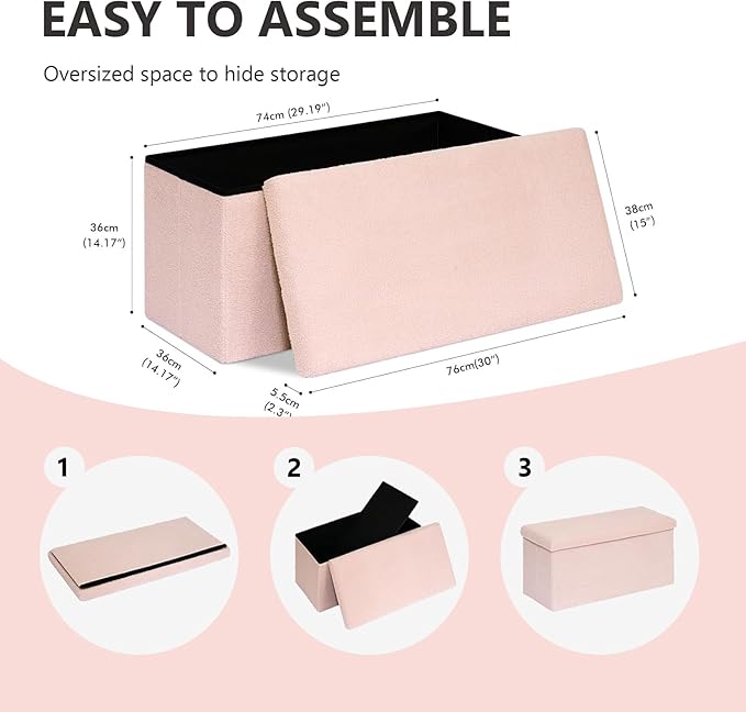 30.1" Storage Ottoman Bench - Foldable Foot Rest Stool Bedroom Bench for Living Room, Entryway-Pink