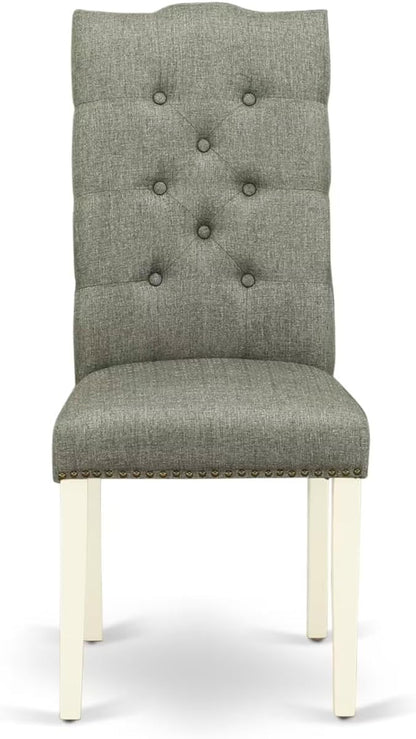 East West Furniture V027EL207-6 6 Piece Modern Dining Table Set Contains a Rectangle Wooden Table with V-Legs and 4 Gray Linen Fabric Parson Chairs with a Bench, 40x72 Inch, Multi-Color
