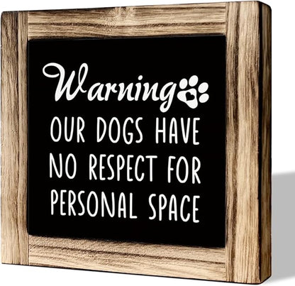 Rustic Wooden Tabletop Decor Sign - Funny Dog Warning Sign for Dog Mom & Dad - Farmhouse Table Shelf Decoration