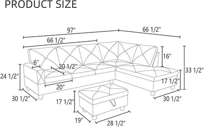 L Shaped Sectional Couches, Modern Modular Sectional Sofa Furniture for Living Room Bedroom, Comfy 4 Seat Couch with Ottoman Storage & Chaise, Brown