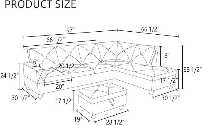 L Shaped Sectional Couches, Modular Sectional Modern Sofa for Living Room Bedroom Furniture, Comfy 4 Seat Couch with Ottoman Storage & Chaise, Brown