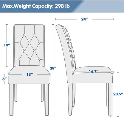 Yaheetech Dining Chairs Set of 2 Modern Style Faux Leather Dining Room Chairs with Solid Wood Legs and Button Tufted Padded for Home Kitchen, Gray