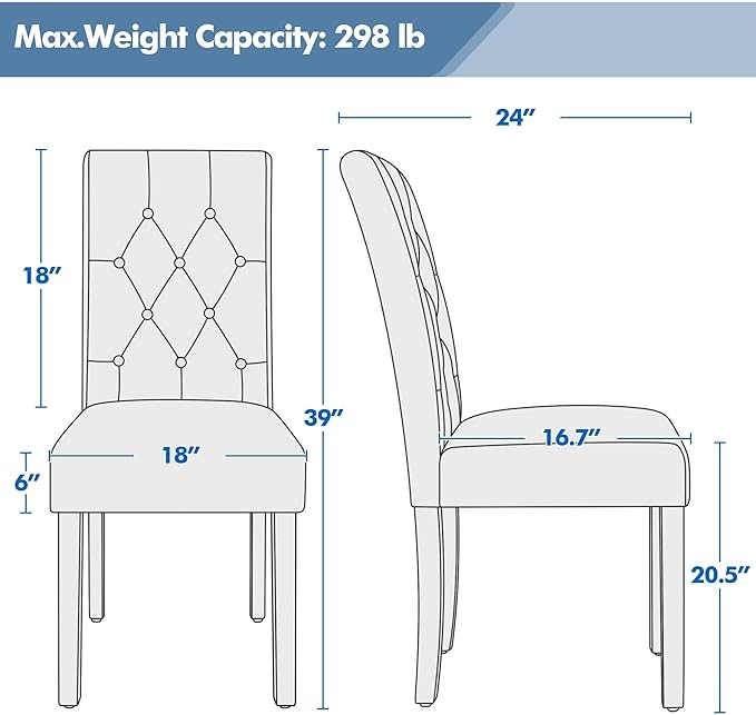 Yaheetech Dining Chairs Set of 6 Modern Style Faux Leather Dining Room Chairs with Solid Wood Legs and Button Tufted Padded for Home Kitchen, Brown