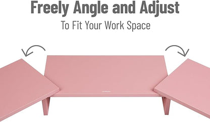 Mind Reader Dual Monitor Stand, Desktop Organizer, Laptop Riser, Office, MDF, 51.25"L x 9.25"W x 4.75"H, Pink
