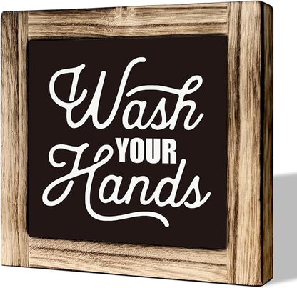 Bathroom Sign Decor, Wash Your Hands Sign, Rustic Wooden Tabletop Decor Sign, Washroom Wooden Block Sign, Freestanding Restroom Sign, Farmhouse Decor, Toilet Humor, Bathroom Table Art Prints