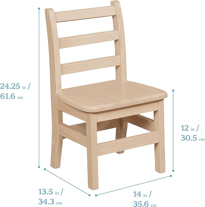 ECR4Kids 24in x 36in Rectangular Hardwood Table and Chair Set, 12in Seat Height, Kids Furniture, Antique White
