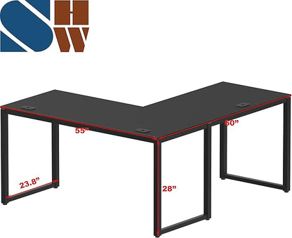 SHW 55 x 60 Inches Commercial-Grade L-Shape Corner Office Computer Desk, Black