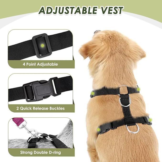 Lukovee Dog Seat Belt for Car, Adjustable Dog Car Harness for Large Medium Small Dogs, Soft Padded & Breathable Mesh Dog Seatbelt with Car Strap and Carabiner (Rose,M)
