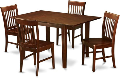 East West Furniture PSNO5-MAH-W 5 Piece Dining Table Set for 4 Includes a Rectangle Kitchen Table with Butterfly Leaf and 4 Dining Room Chairs, 32x60 Inch, Mahogany
