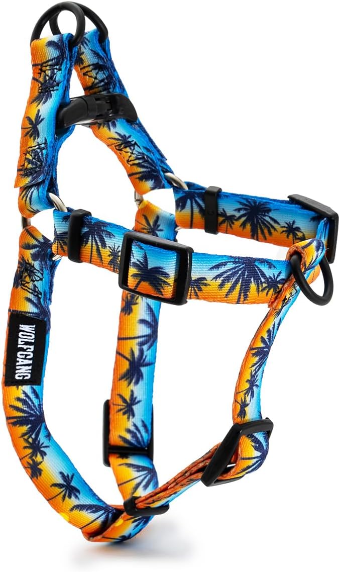 Wolfgang Heavy Duty Adjustable Dog Harness, Pull-Tested to Over 800 lbs for Walking & Training, SunsetPalms Print, Medium